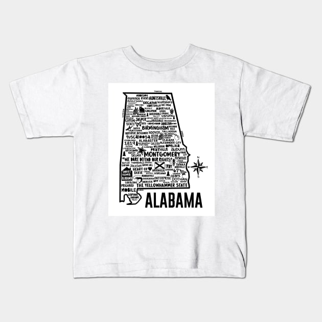 Alabama Map Kids T-Shirt by fiberandgloss